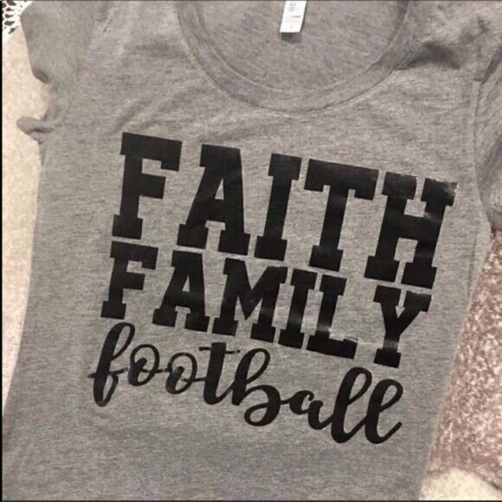 Womens Faith Family Football T-Shirt Heathered Gray Size Small NEW Fall Gift